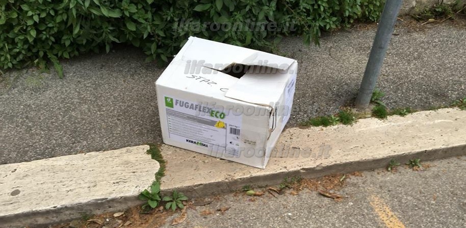 La scatola contenente la gallina sgozzata abbandonata in via delle Saline