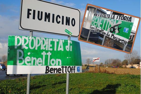 Cartelli di protesta affissi in città: "Fiumicino proprietà BenettOff"