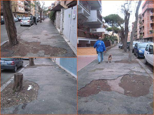 Marciapiedi a via Paolini, un percorso a ostacoli