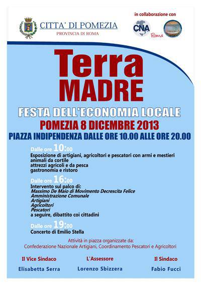 Terra madre, la festa dell’economia locale l’8 dicembre a Pomezia