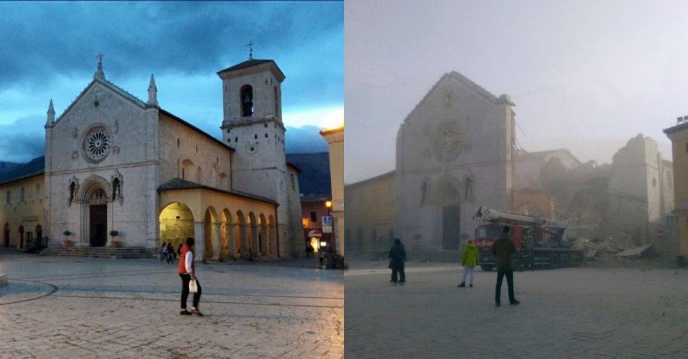 Terremoto a Norcia, crolla la basilica di San Benedetto