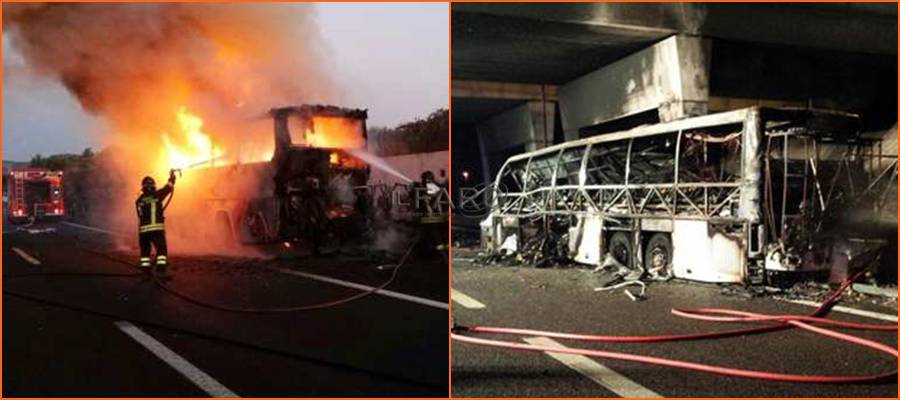 #Verona, bus ungherese carico di ragazzi si incendia sull’autostrada, 16 morti