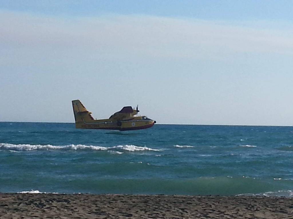 Tre focolai nella pineta di #Ostia, un canadair e cinque elicotteri per spegnere gli incendi