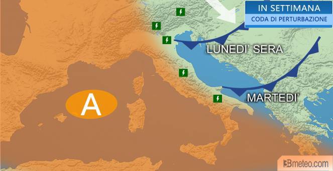 #meteo, ancora caldo sul Tirreno, perturbazioni sull’Adriatico