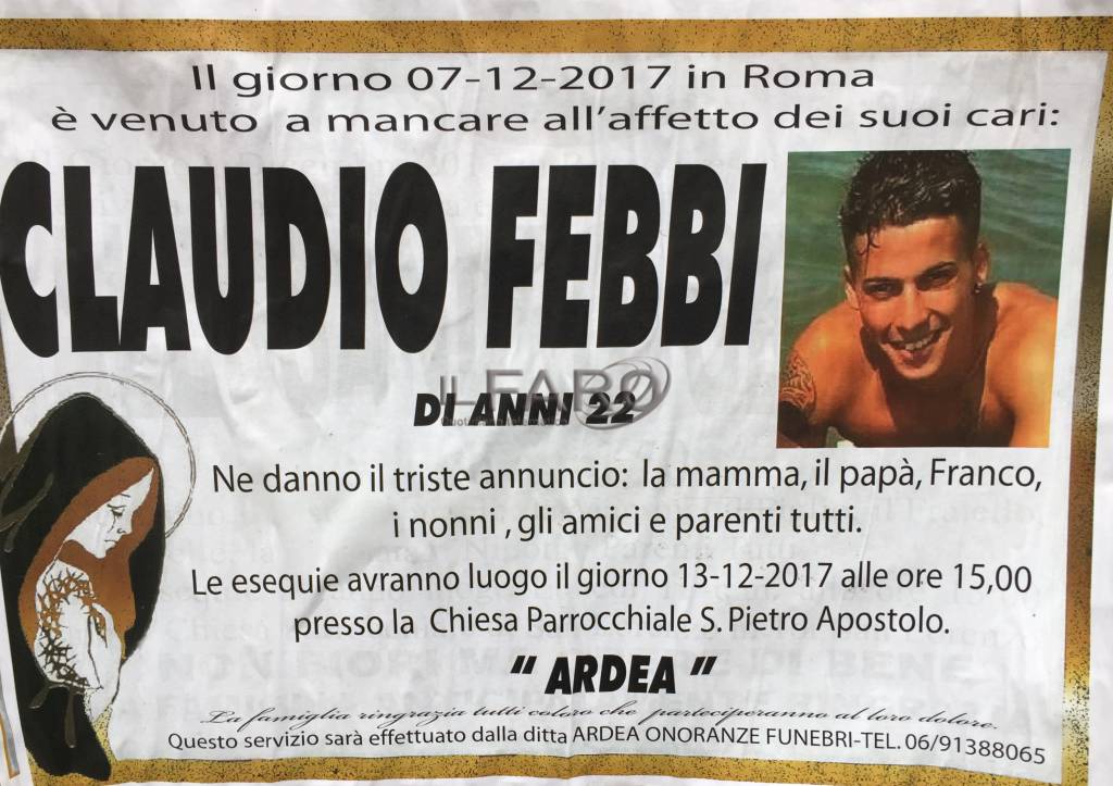 Alle15 i funerali di Claudio Febbi,  nella Chiesa S Pietro Apostolo ad Ardea