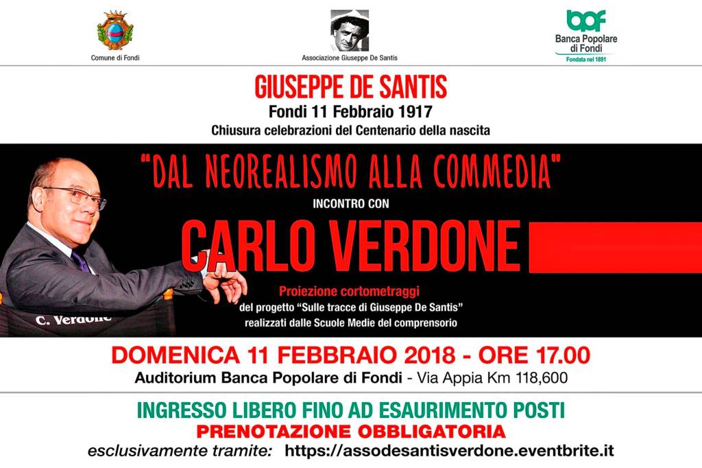 Fondi, incontro con Carlo Verdone per le celebrazioni del centenario di De Santis