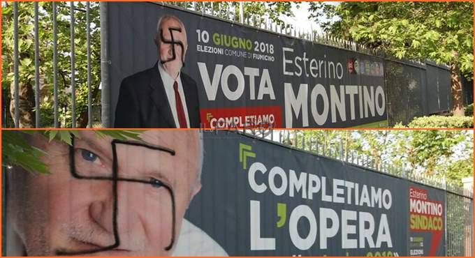 #Fiumicino2018, una svastica sulla faccia di Montino. Il Sindaco ‘Non ci intimoriscono’