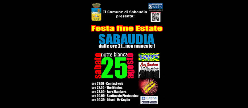 Il 25 agosto è Festa di fine estate e Notte bianca a Sabaudia