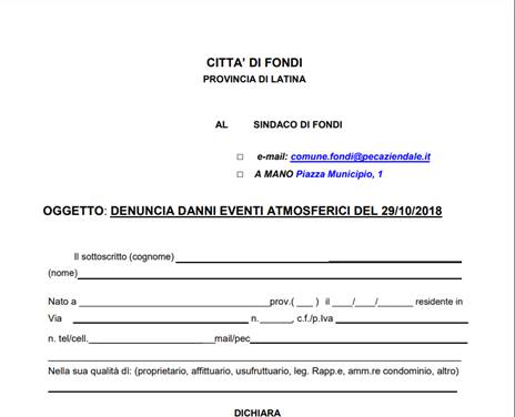 Fondi, ecco come denunciare i danni subiti dal maltempo