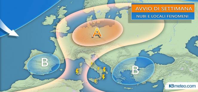 Meteo Italia, avvio di settimana localmente instabile