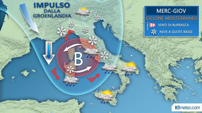 L’Italia è ostaggio del ciclone mediterraneo: pioggia, neve e tempeste di vento