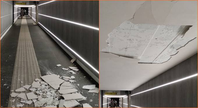 Ladispoli, crolla l’intonaco in stazione: tragedia sfiorata nel sottopasso