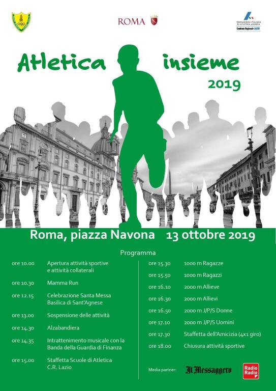 Atletica Insieme, il 13 ottobre a Piazza Navona con le Fiamme Gialle