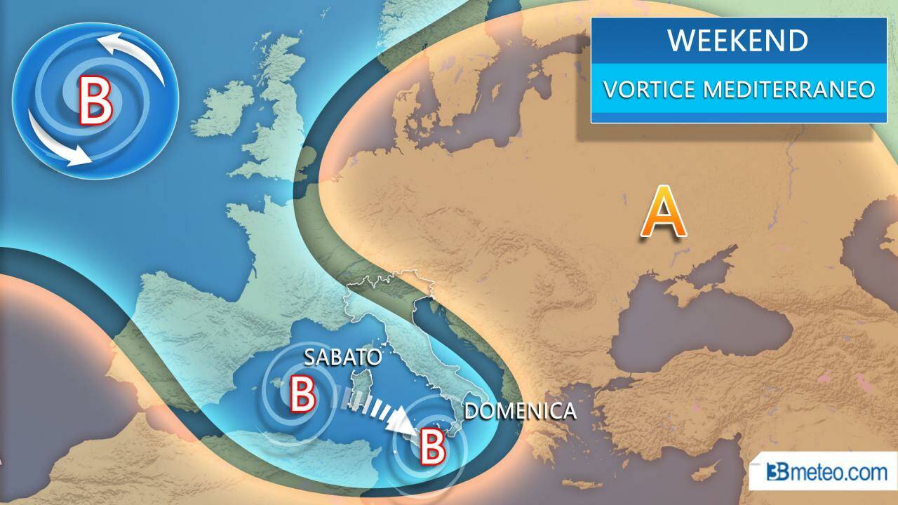 Nuovo ciclone mediterraneo nel weekend, con maltempo e venti forti