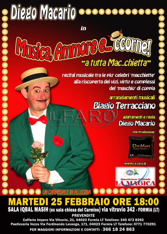 Spettacolo di Carnevale &#8220;Musica Ammore e Ccorne&#8221; di Diego Macario