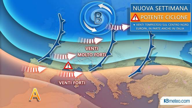 Tempesta atlantica sfiora l’Italia, venti forti tra lunedì e martedì