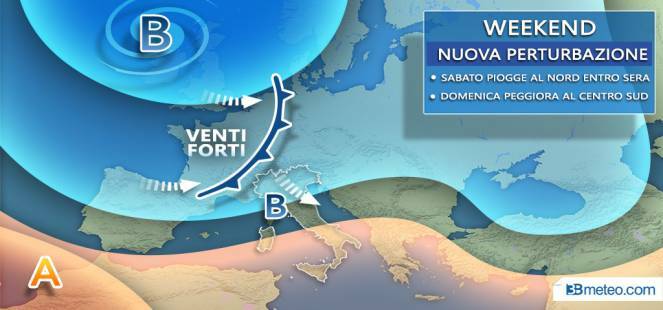 Weekend, una perturbazione attraverserà l’Italia portando piogge sparse ed anche alcune nevicate sulle Alpi
