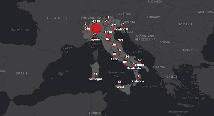 Coronavirus, la mappa aggiornata col numero dei contagi in Italia