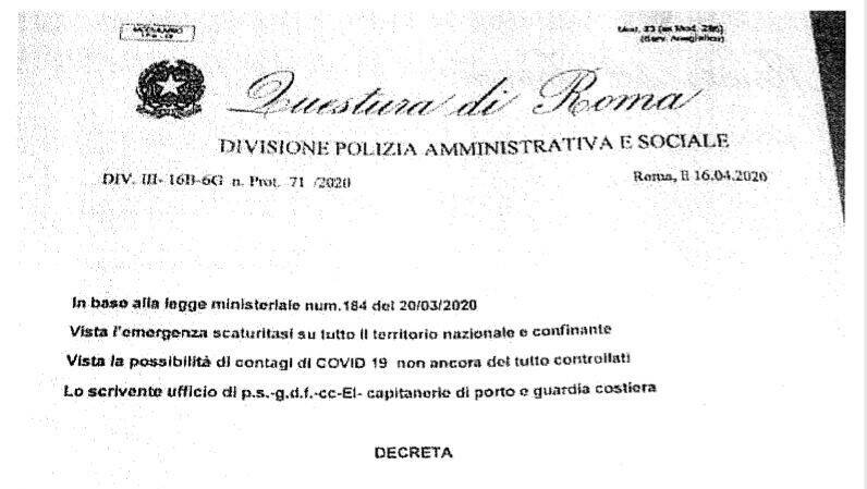 “Pesca e navigazione vietate fino all’ 11 giugno”: documento fake smentito dalla Questura di Roma