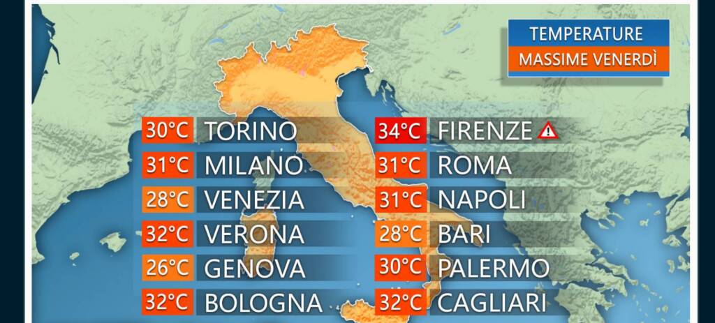 Meteo: Caldo estivo sul Paese, i valori nelle principali città italiane