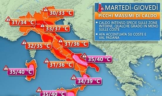 Correnti calde nord africane provocheranno un caldo intenso in settimana su gran parte d’Italia