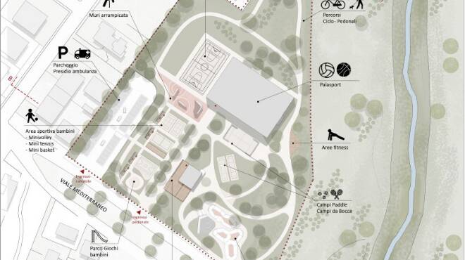 Ladispoli, un centro sportivo polivalente nell’area di Viale Mediterraneo: il progetto del Comune