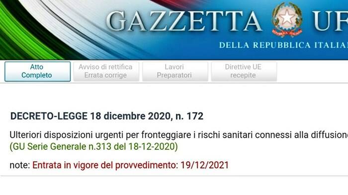 Decreto Natale pubblicato in Gazzetta Ufficiale ma la data è sbagliata