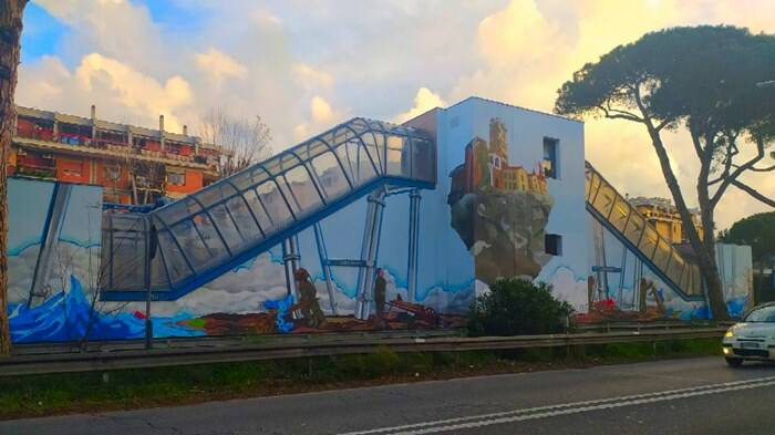 Ostia, ecco “Ne-Os – Storia di un futuro”: completato il murale alla stazione Lido Nord