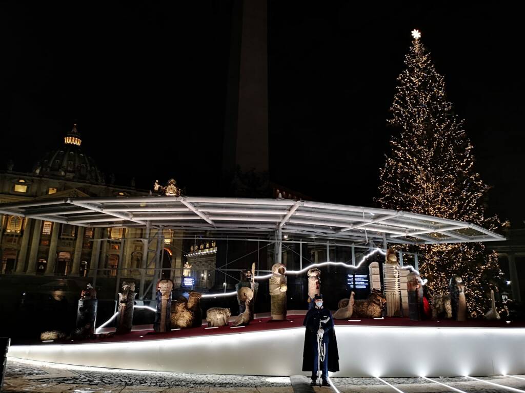 In piazza San Pietro si accendono albero e presepe: “Segni di speranza per i romani”