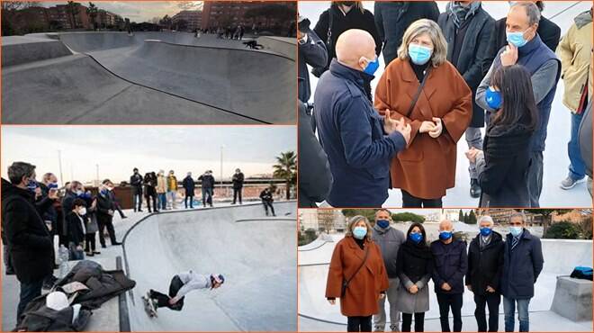 La Raggi e i campioni azzurri a Ostia per le prove generali del nuovo skate park