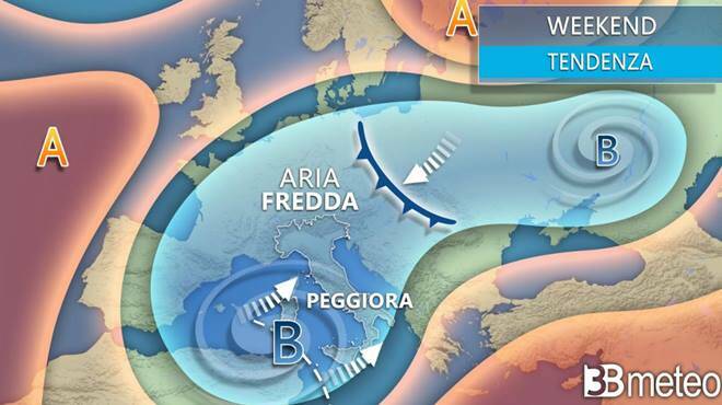 Weekend  tra freddo e maltempo mediterraneo: temperature ancora fuori dalla norma
