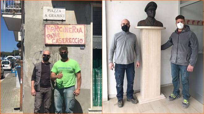 Cerveteri, Mignanti e Ercoletti restaurano la targa di Piazza Gramsci e riposizionano il busto di Salvo D’Acquisto