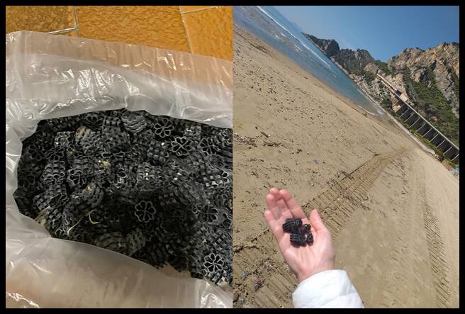 Rotelle di plastica sulla spiaggia di Formia e Gaeta