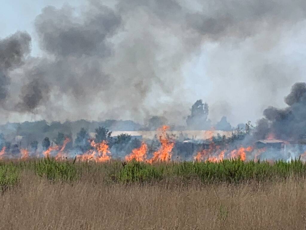 Fiumicino, maxi incendio a via Falsarego: le fiamme minacciano le case