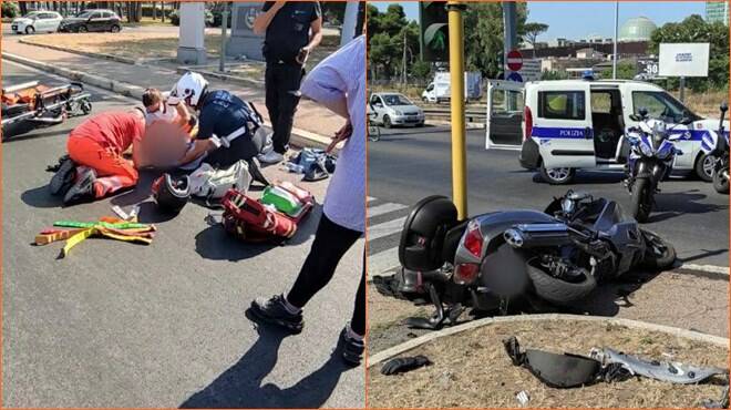 Roma, scontro auto-moto: agente della Polizia Locale salva il motociclista