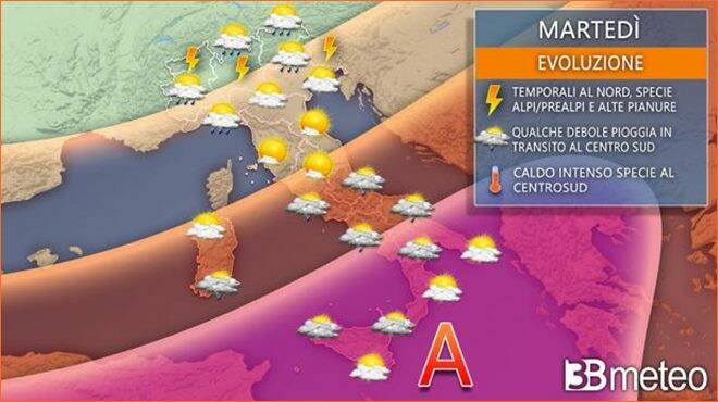 Meteo martedì: Italia ancora divisa tra caldo africano e temporali