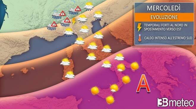 Meteo mercoledì: caldo africano e forti temporali. Ecco le regioni a rischio