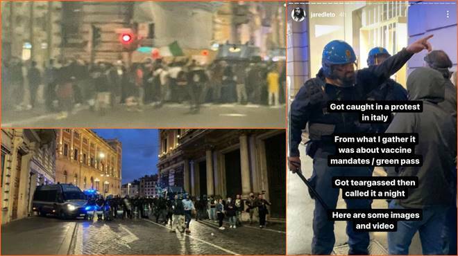 Proteste contro il Green Pass a Roma, Jared Leto finisce tra gli scontri