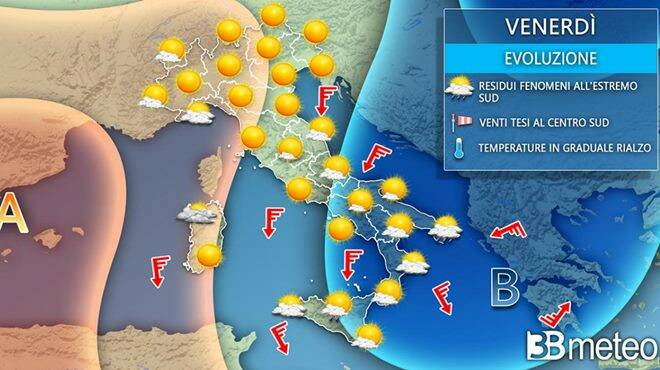 Meteo venerdì: residuo maltempo al Sud, più stabile sul resto d’Italia