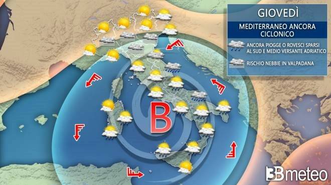 Meteo giovedì: ancora piogge e temporali su parte d’Italia. Ecco dove