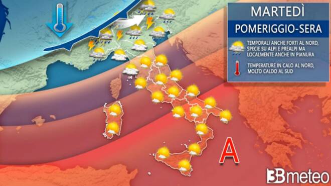Meteo martedì: Italia divisa tra anticiclone africano e forti temporali. Ecco dove