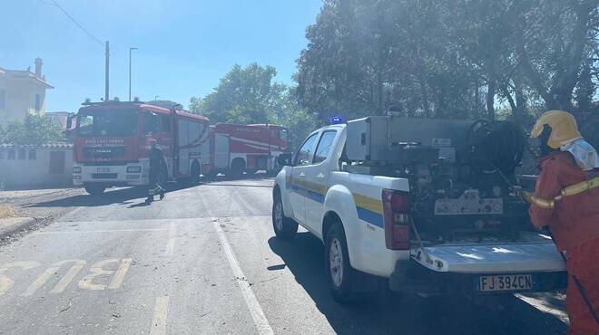 Infernetto, incendio in viale di Castel Porziano