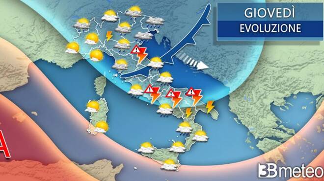 Meteo giovedì: fronte freddo su parte d’Italia, con rischio grandine e nubifragi