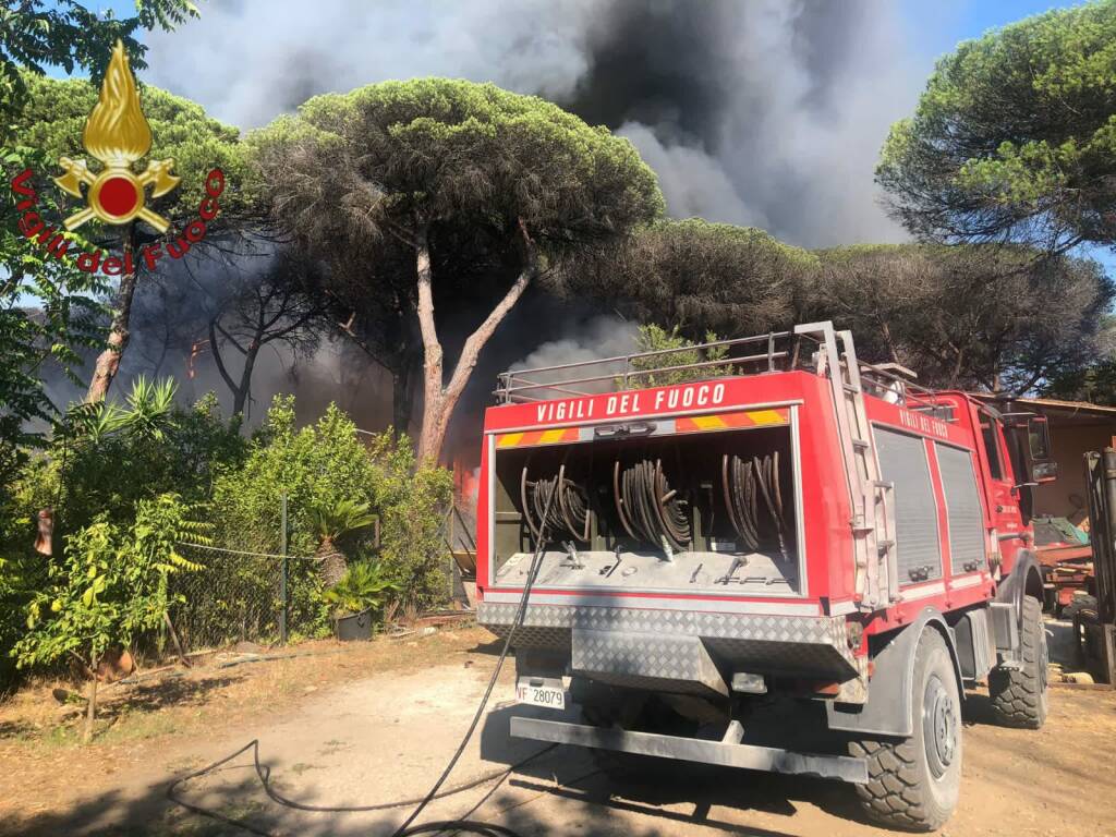 Incendio alla pineta di Castel Fusano, le fiamme minacciano il campeggio ex Country CLub