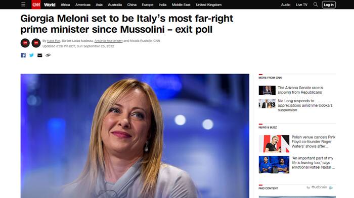 Elezioni 2022, la stampa estera: Meloni si avvia a essere la prima donna premier d’Italia
