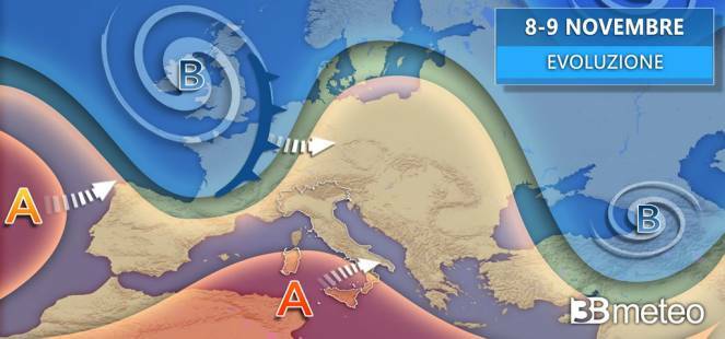 Meteo di mercoledì: perturbazione atlantica in arrivo su parte della Penisola, poi aria fredda.