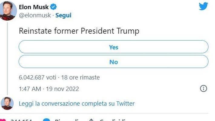 “Rivolete Trump su Twitter?”: il sondaggio di Elons Musk scatena le polemiche