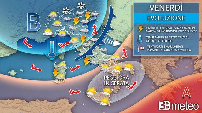 Meteo venerdì: piogge, temporali, forte vento e rischio nubifragi. Tutti i dettagli