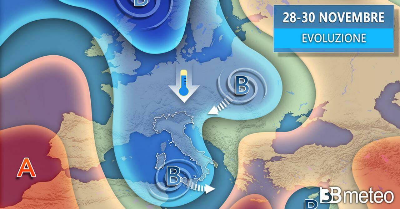 Meteo mercoledì: piogge e rovesci diffusi su medio adriatico e al Sud; parziali schiarite al Nord
