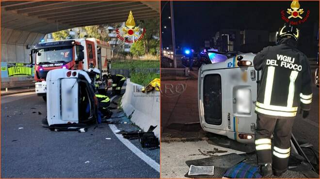 Doppio incidente stradale a Latina, due vetture ribaltate nella notte